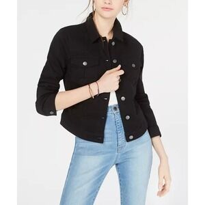 TinselTown Black Denim Hi-Low‎ Jacket Cropped Fitted Button Front Cotton Sz M